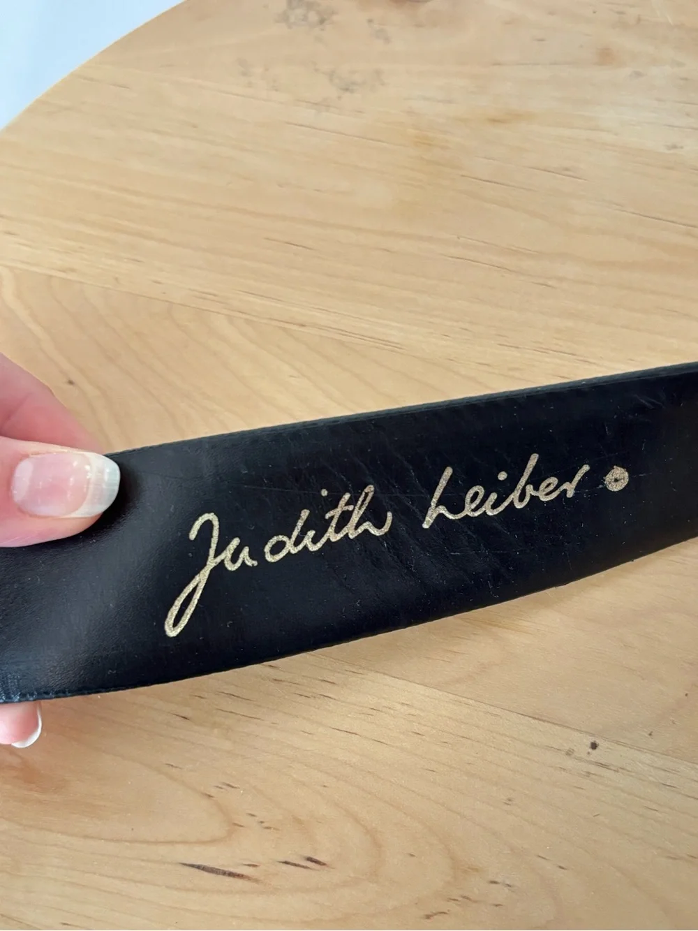 Judith Leiber Black Leather Belt with Gold Swarovski Crystal Lizard Buckle